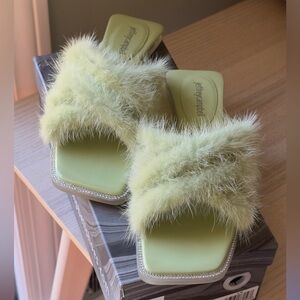 Jeffrey Campbell Light Green Fuzzy Mules